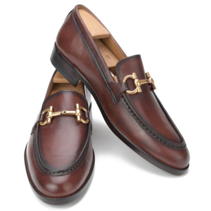Bali Men’s Horsebit Loafer Burnish Brown Hand-Painted Shoes
