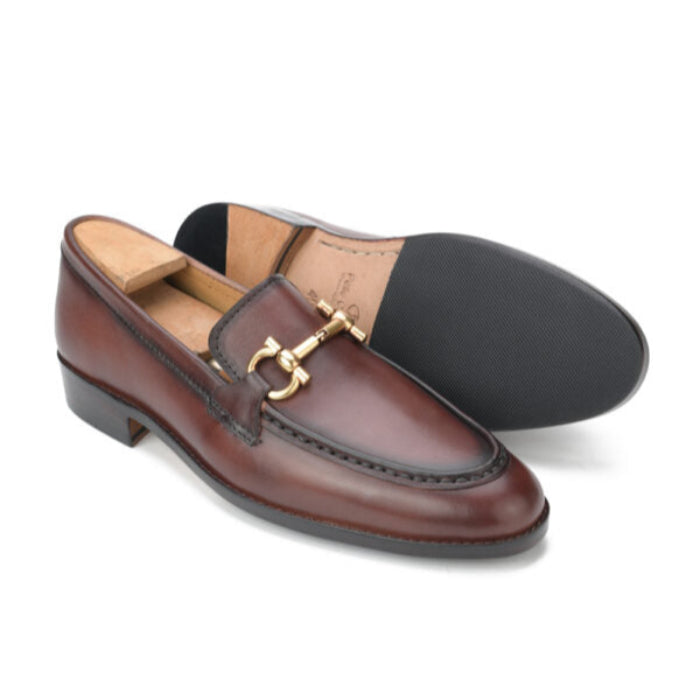 Bali Men’s Horsebit Loafer Burnish Brown Hand-Painted Shoes
