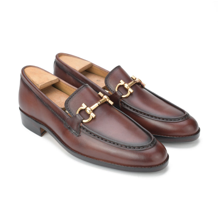Bali Men’s Horsebit Loafer Burnish Brown Hand-Painted Shoes