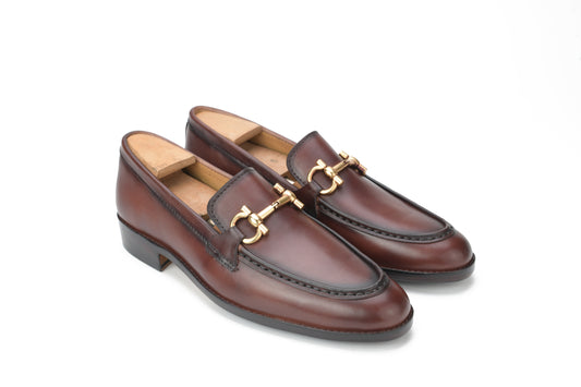 Bali Men’s Horsebit Loafer Burnish Brown Hand-Painted Shoes