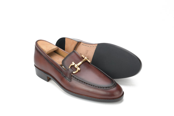 Bali Men’s Horsebit Loafer Burnish Brown Hand-Painted Shoes