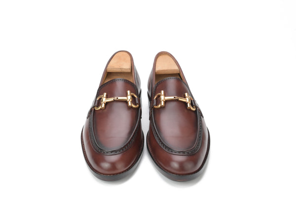 Bali Men’s Horsebit Loafer Burnish Brown Hand-Painted Shoes