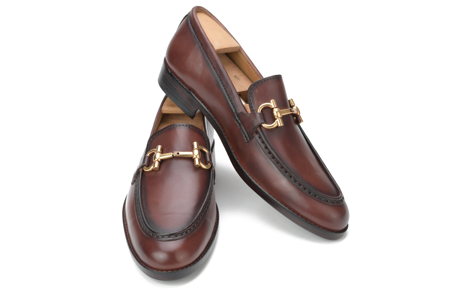 Bali Men’s Horsebit Loafer Burnish Brown Hand-Painted Shoes