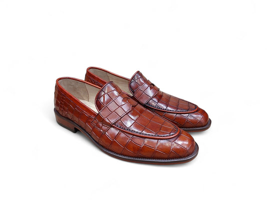 Windsor X1 Brown Crocodile Embossed Calfskin Loafers