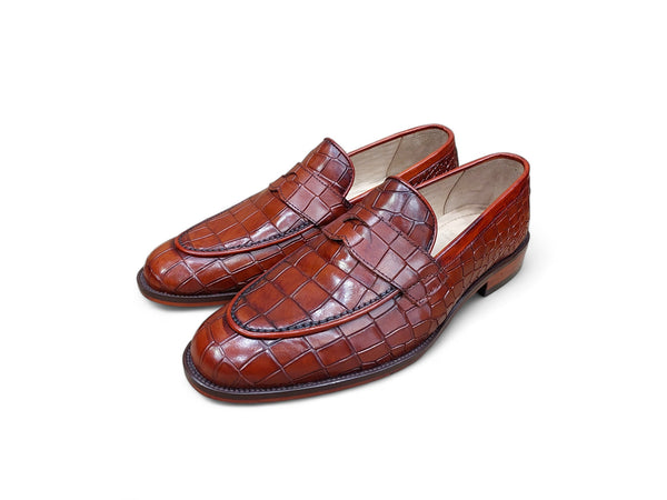 Windsor X1 Brown Crocodile Embossed Calfskin Loafers