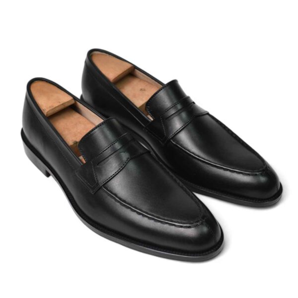 classic black handmade leather penny loafer